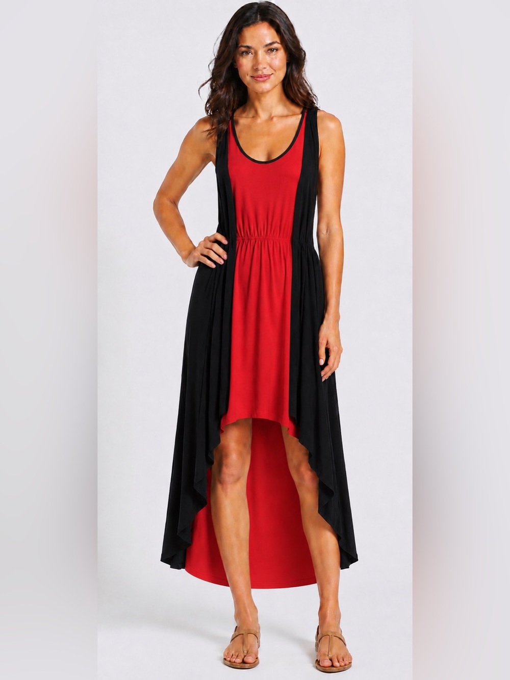 5th Love Hi-Low Tank Dress-Coral/Black